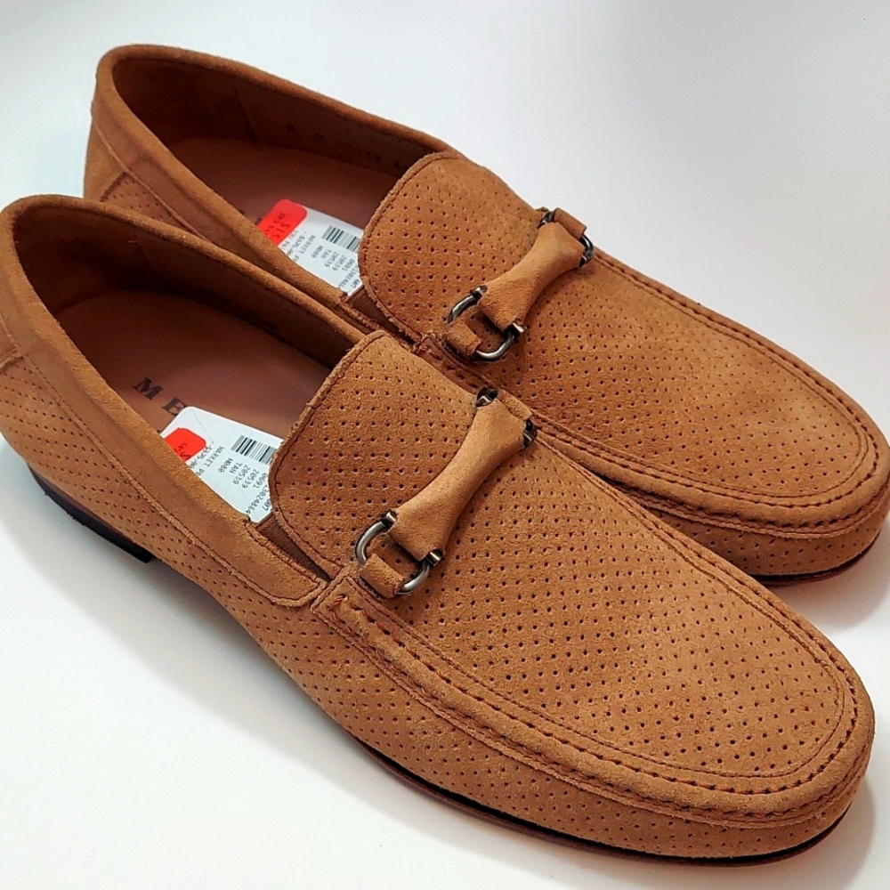 Melanie, Perforated Suede Loafers, Size 8, Tan